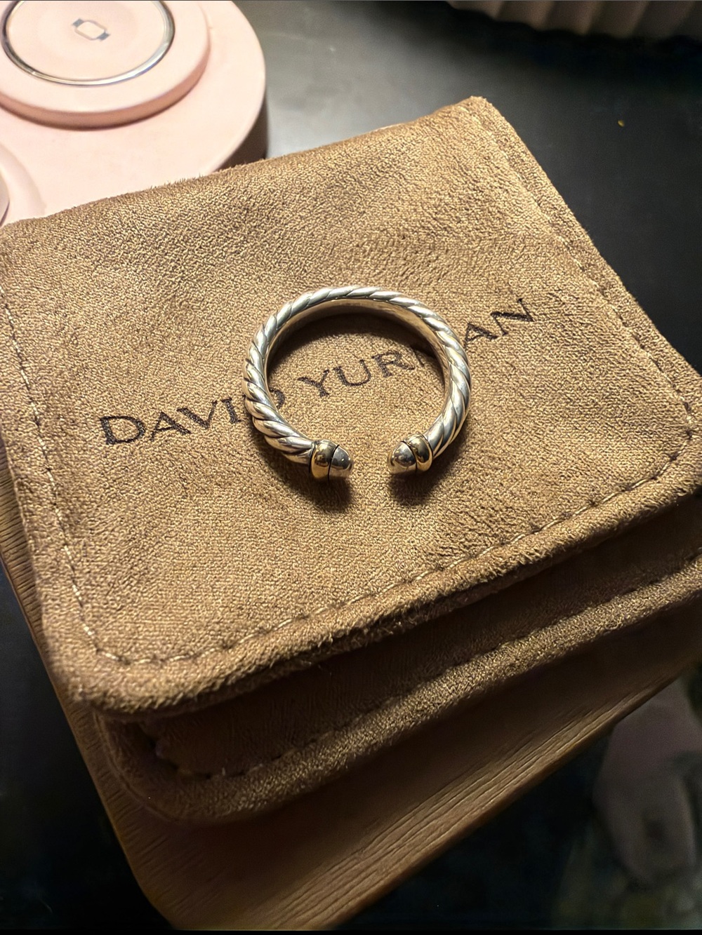 David Yurman Silver Cable Ring with 14k Gold Accents size 8.5 used.
